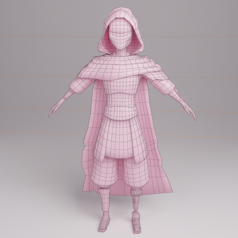 Wireframe clay render of ronin